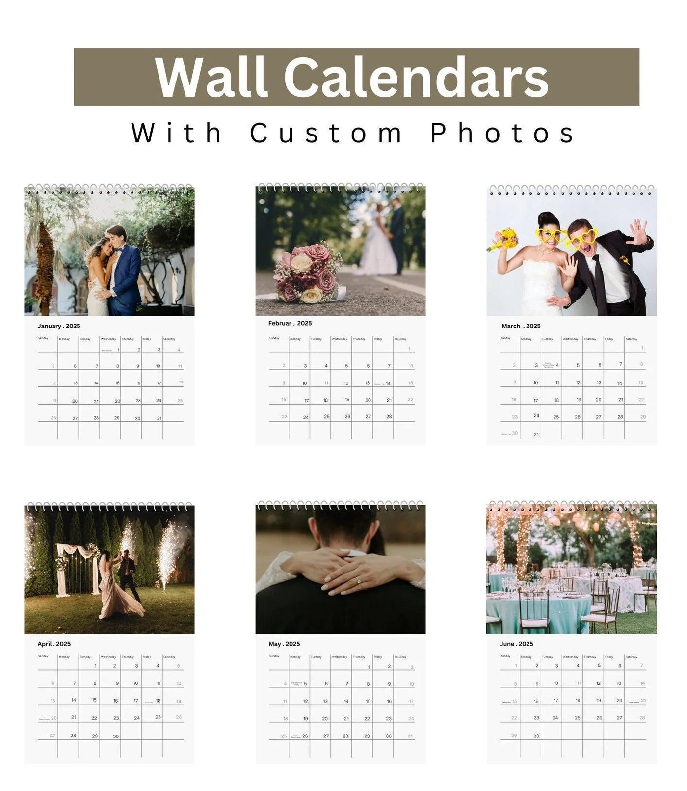 Modern Elegant Wedding Newlyweds Photo Calendar 2025