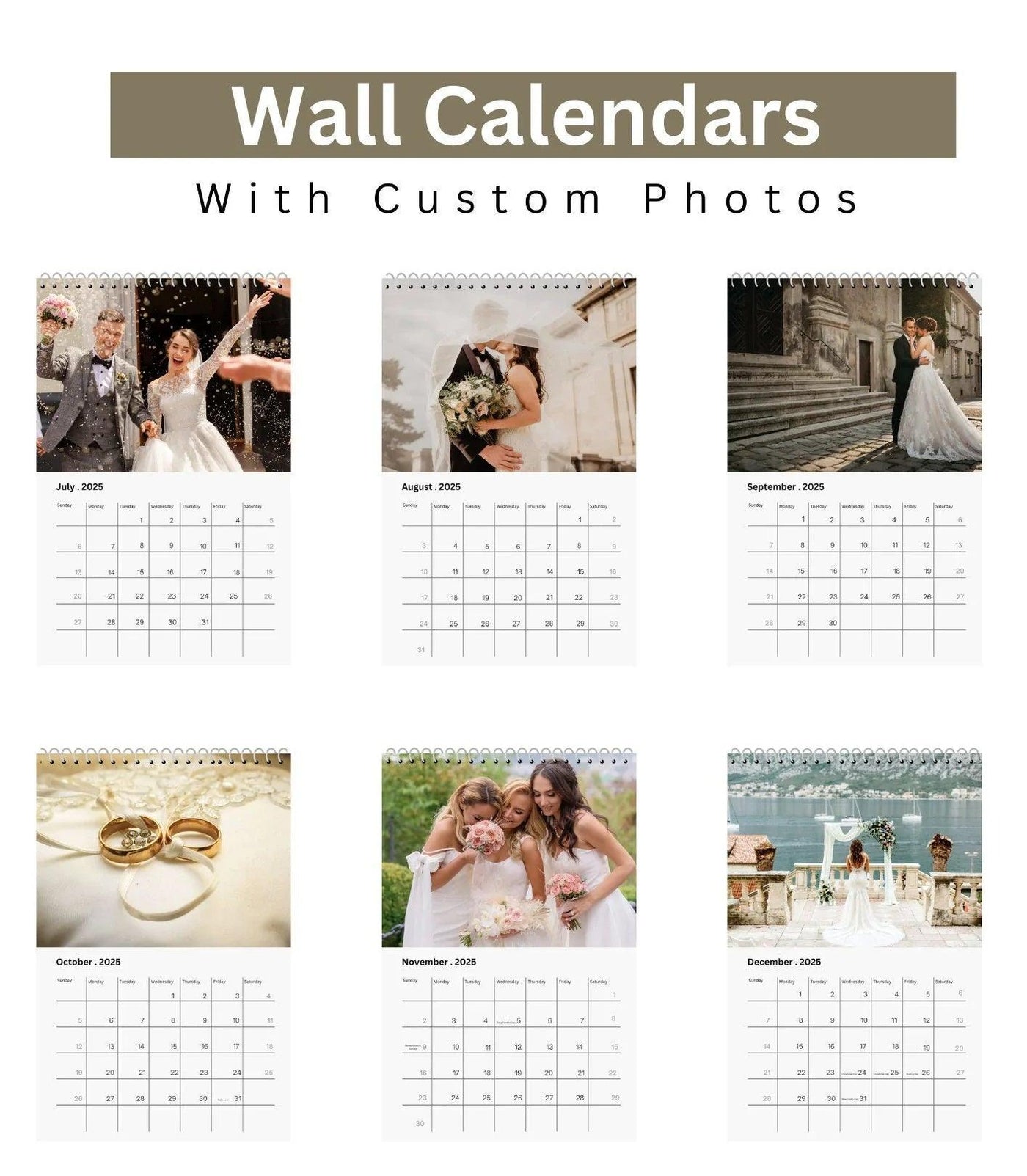 Modern Elegant Wedding Newlyweds Photo Calendar 2025