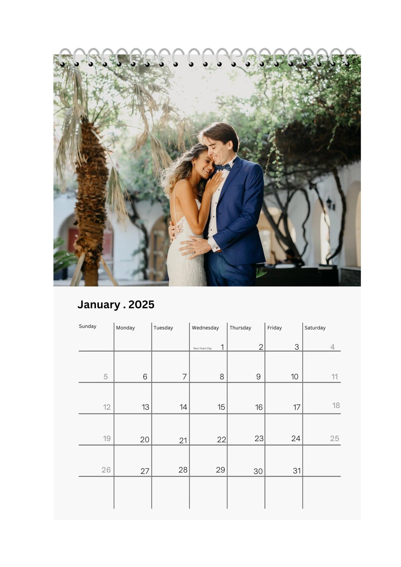 Modern Elegant Wedding Newlyweds Photo Calendar 2025