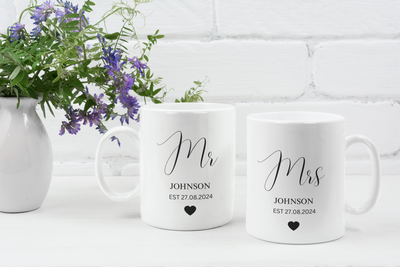 Personalised Mr & Mrs Mugs, Personalised Wedding Gift, Personalised Couple Mugs