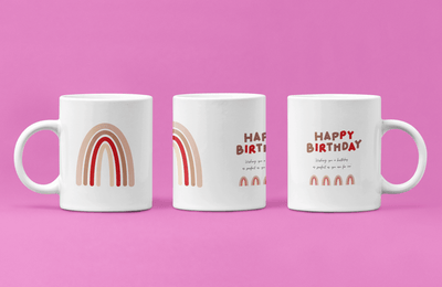 Personalized Happy Birthday Rainbow Mug: Custom Ceramic Gift for Him & Her