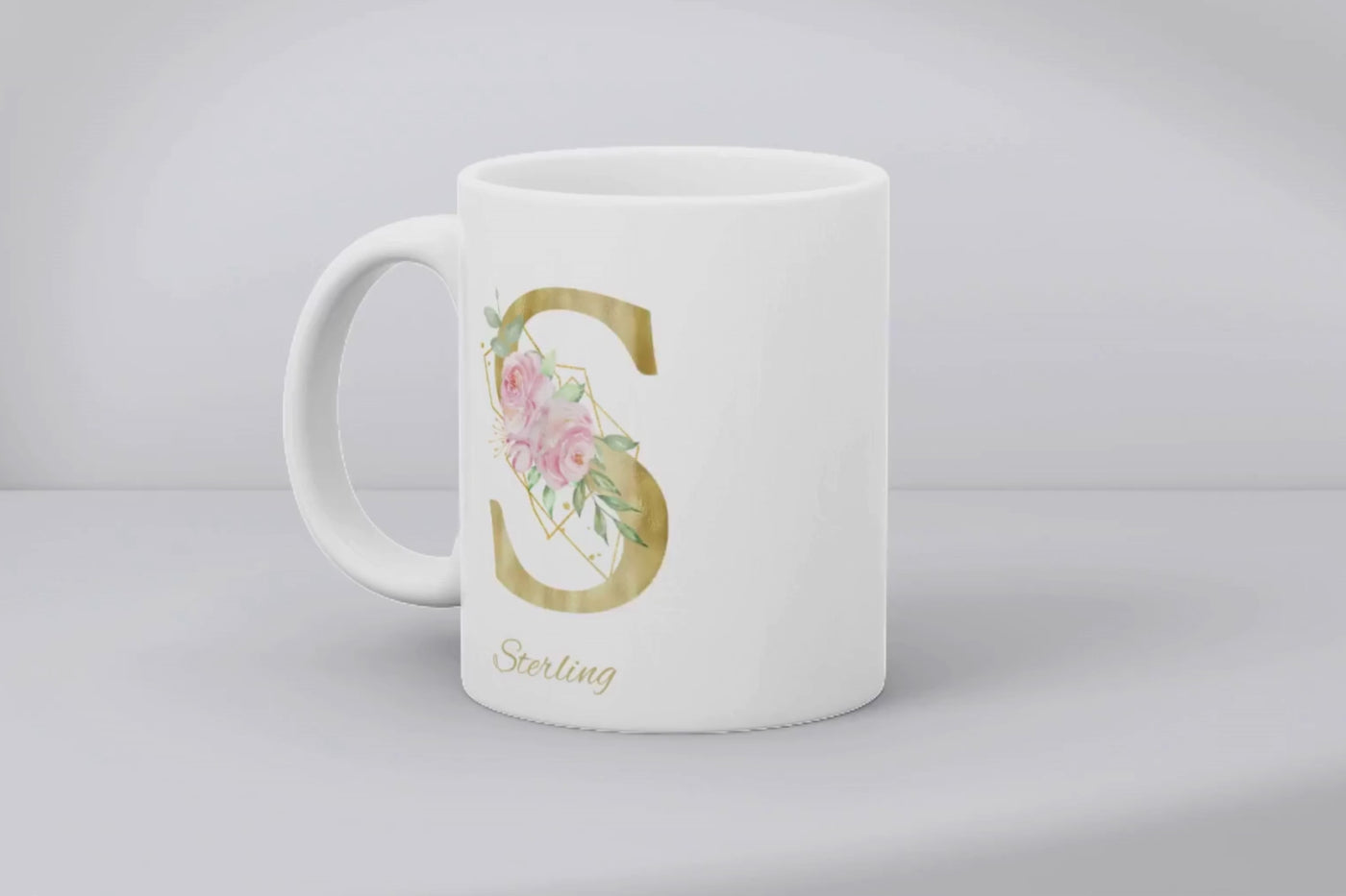 Floral  Gold Name Ceramic Mug - Gift For Her - Personalised Mug