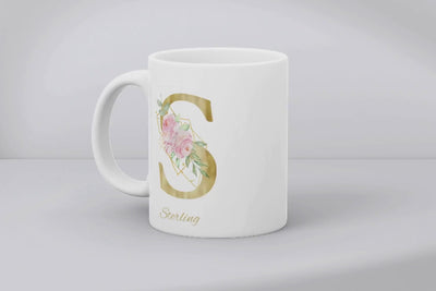 Floral  Gold Name Ceramic Mug - Gift For Her - Personalised Mug